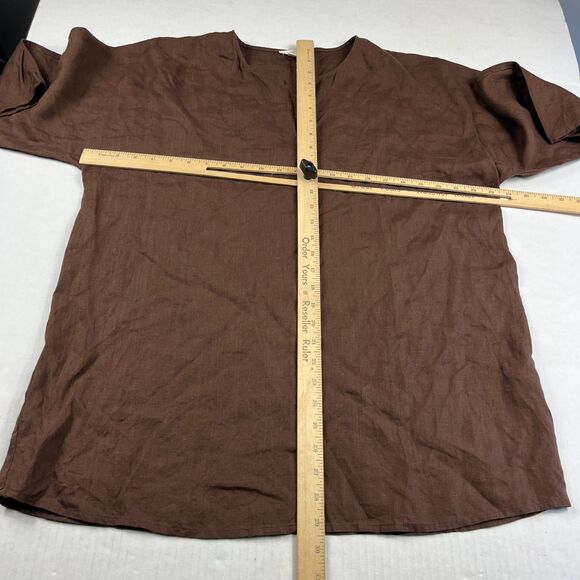 Eileen Fisher Organic Linen Tunic Top Brown Minimalist Boxy Short Sleeve Small - Picture 4 of 9